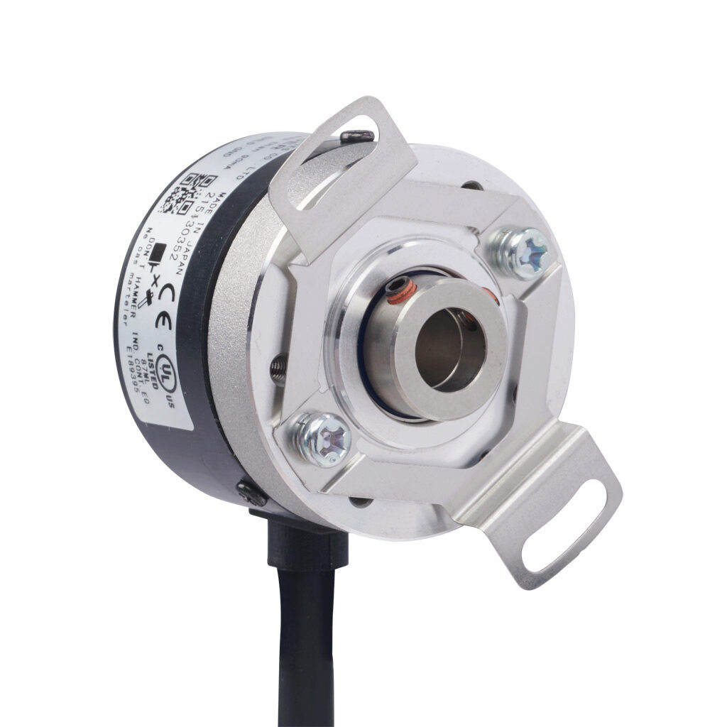 TRD-SHR200V5D - JTEKT TRD-SR series incremental (quadrature) rotary encoder, 5 VDC, line driver (differential) output, light duty, 200 ppr, 8mm hollow shaft, 38mm diameter body, IP50, 6.5ft/2m cable length, radial exit, pigtail.