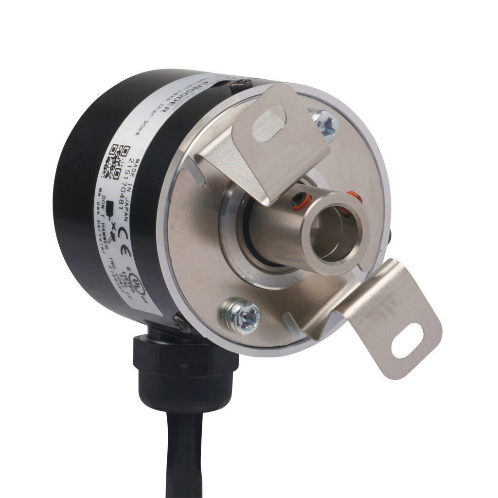 TRD-SHR2500AW0D - JTEKT TRD-SR series incremental (quadrature) rotary encoder, 5-26 VDC, NPN open collector output, light duty, 2500 ppr, 8mm hollow shaft, 40mm diameter body, IP65, 6.5ft/2m cable length, radial exit, pigtail.