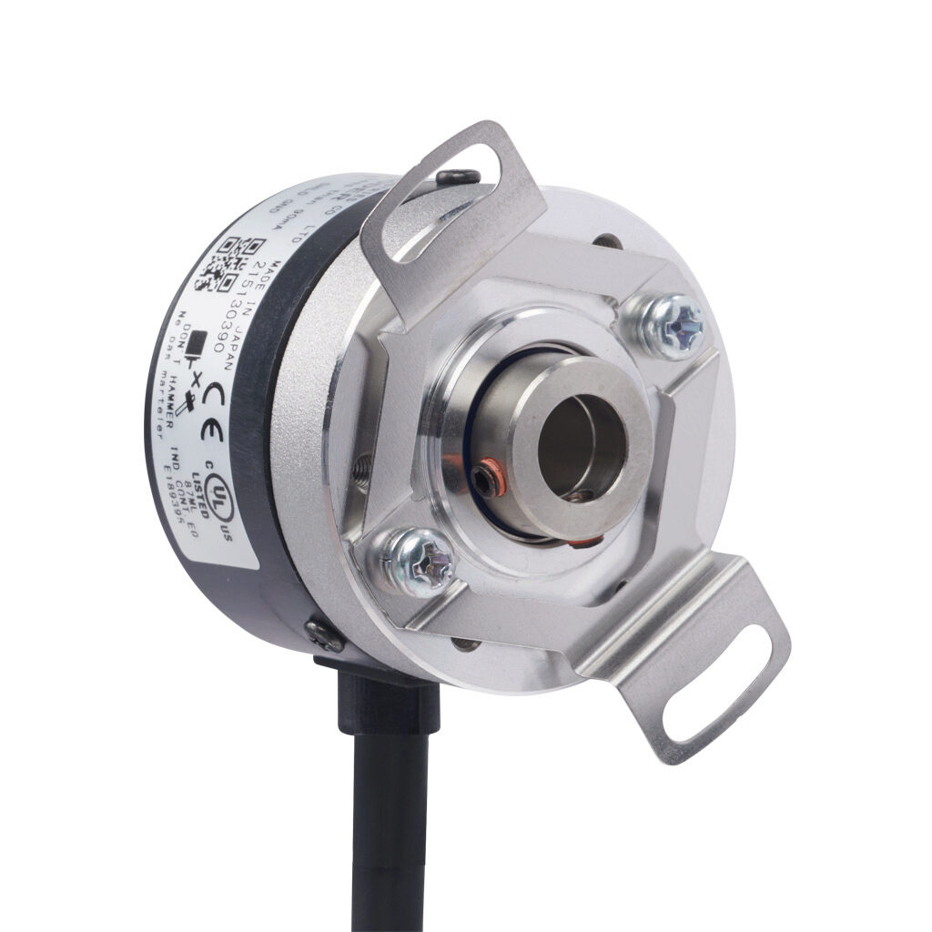TRD-SHR2500V5D - JTEKT TRD-SR series incremental (quadrature) rotary encoder, 5 VDC, line driver (differential) output, light duty, 2500 ppr, 8mm hollow shaft, 38mm diameter body, IP50, 6.5ft/2m cable length, radial exit, pigtail.
