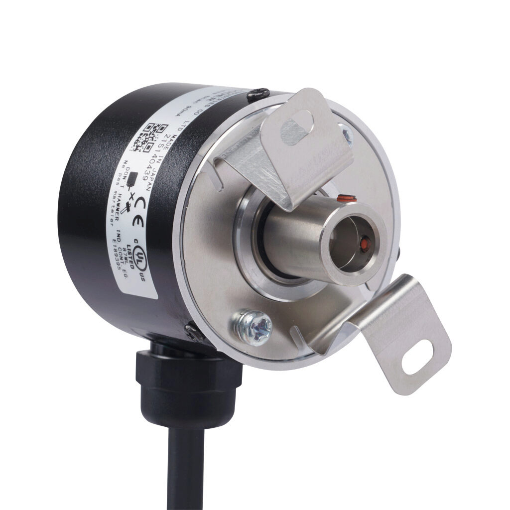 TRD-SHR360AW0D - JTEKT TRD-SR series incremental (quadrature) rotary encoder, 5-26 VDC, NPN open collector output, light duty, 360 ppr, 8mm hollow shaft, 40mm diameter body, IP65, 6.5ft/2m cable length, radial exit, pigtail.