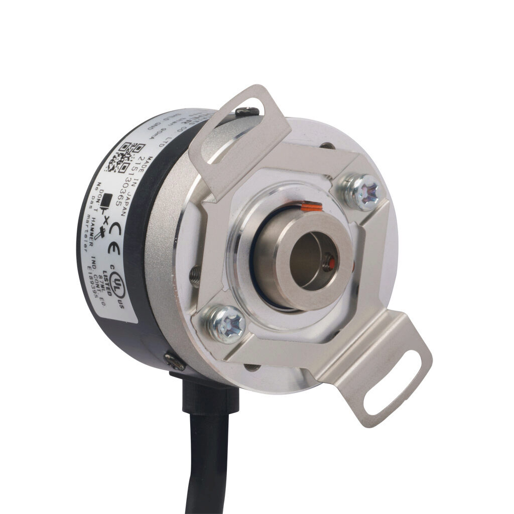 TRD-SHR360V5D - JTEKT TRD-SR series incremental (quadrature) rotary encoder, 5 VDC, line driver (differential) output, light duty, 360 ppr, 8mm hollow shaft, 38mm diameter body, IP50, 6.5ft/2m cable length, radial exit, pigtail.