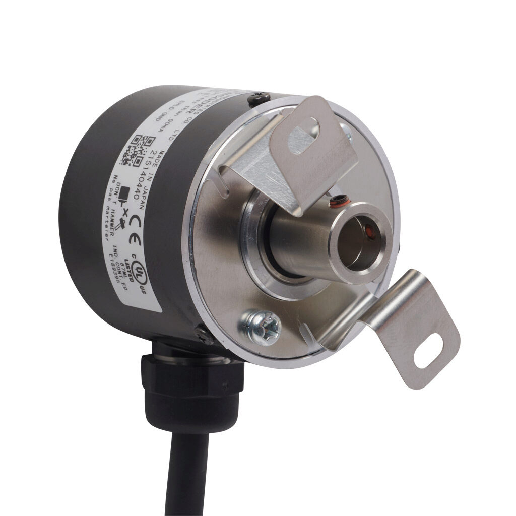 TRD-SHR360VW0D - JTEKT TRD-SR series incremental (quadrature) rotary encoder, 5 VDC, line driver (differential) output, light duty, 360 ppr, 8mm hollow shaft, 40mm diameter body, IP65, 6.5ft/2m cable length, radial exit, pigtail.