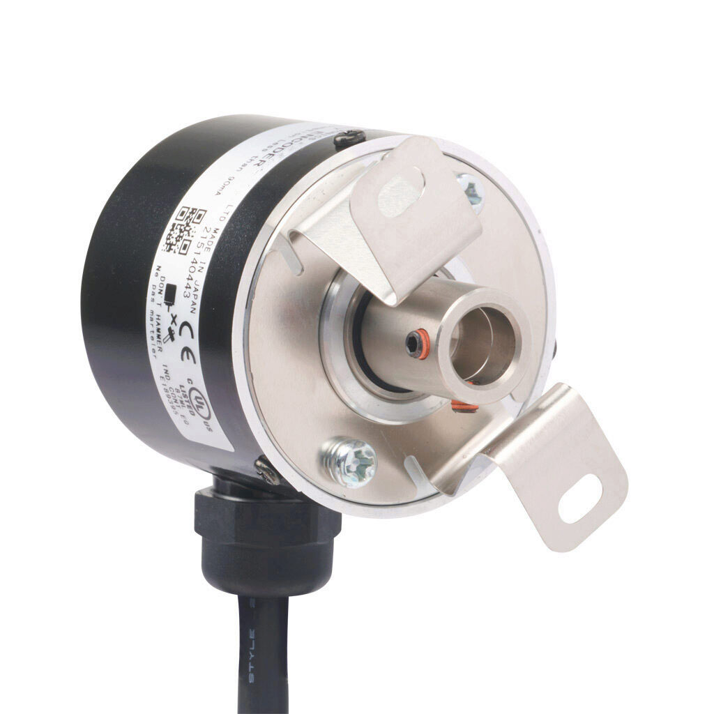 TRD-SHR500AW0D - JTEKT TRD-SR series incremental (quadrature) rotary encoder, 5-26 VDC, NPN open collector output, light duty, 500 ppr, 8mm hollow shaft, 40mm diameter body, IP65, 6.5ft/2m cable length, radial exit, pigtail.