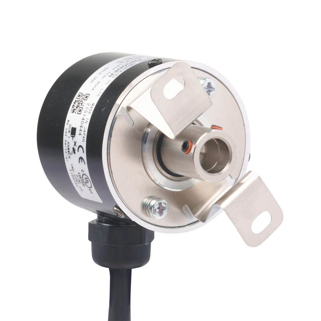 TRD-SHR500VW0D - JTEKT TRD-SR series incremental (quadrature) rotary encoder, 5 VDC, line driver (differential) output, light duty, 500 ppr, 8mm hollow shaft, 40mm diameter body, IP65, 6.5ft/2m cable length, radial exit, pigtail.