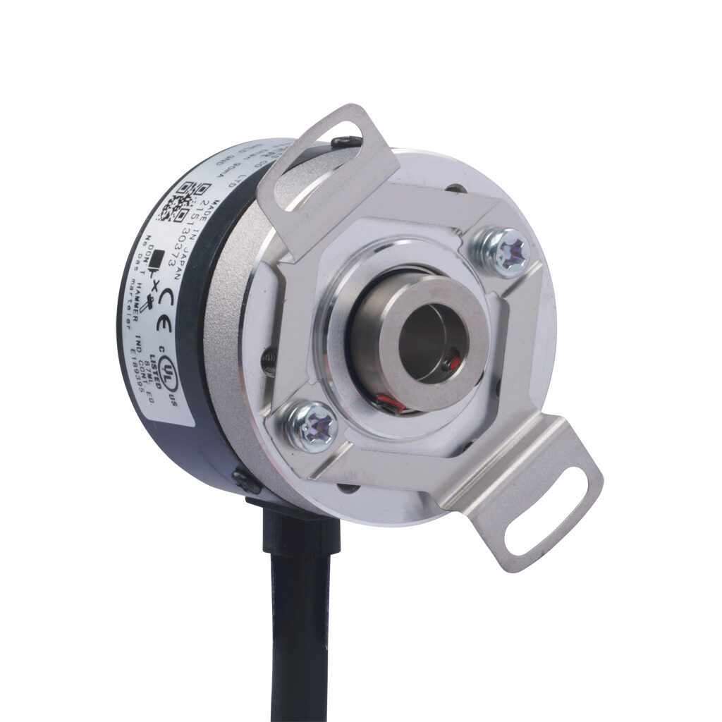 TRD-SHR600V5D - JTEKT TRD-SR series incremental (quadrature) rotary encoder, 5 VDC, line driver (differential) output, light duty, 600 ppr, 8mm hollow shaft, 38mm diameter body, IP50, 6.5ft/2m cable length, radial exit, pigtail.