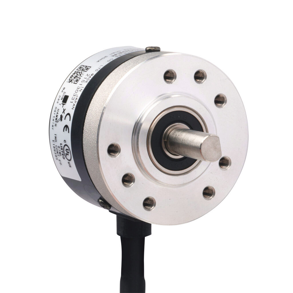 TRD-SR1000AD - JTEKT TRD-SR series incremental (quadrature) rotary encoder, 5-26 VDC, NPN open collector output, light duty, 1000 ppr, 6mm solid shaft, 38mm diameter body, IP50, 6.5ft/2m cable length, radial exit, pigtail.