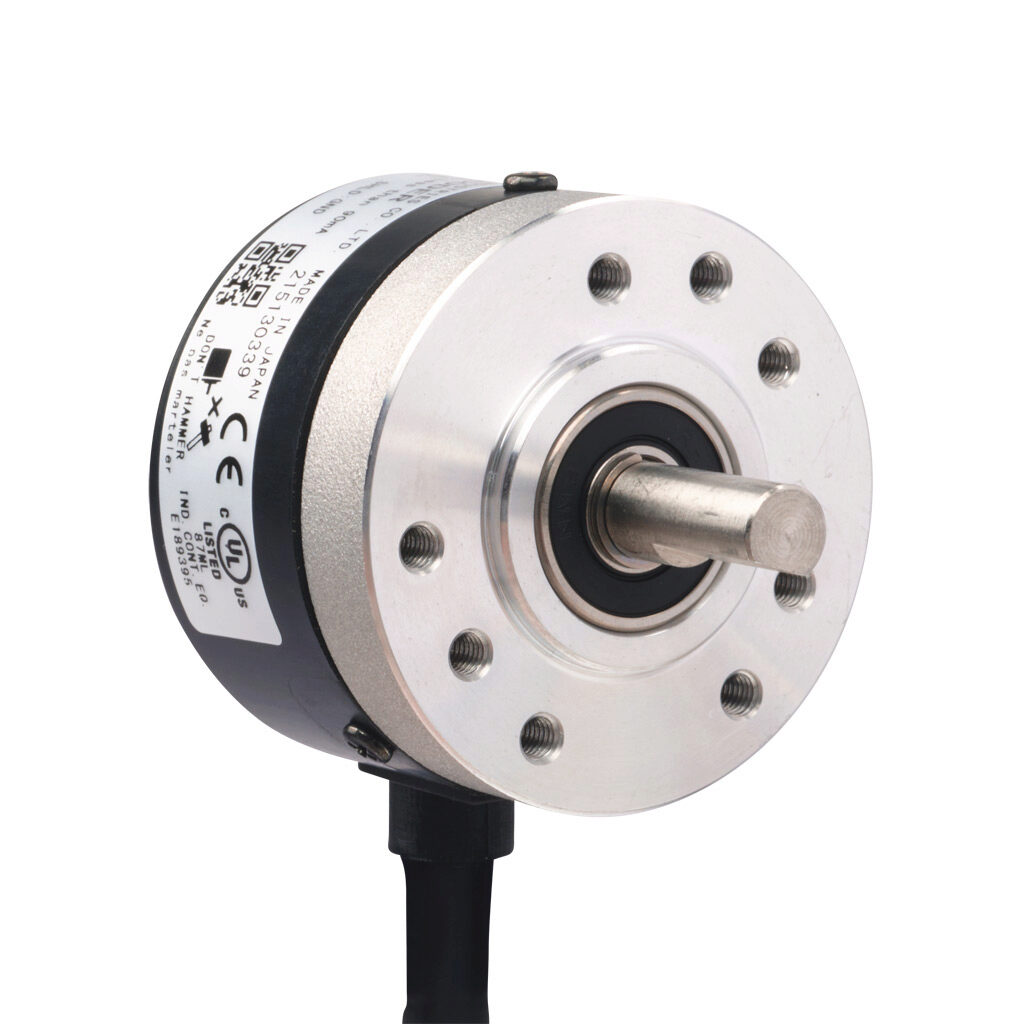 TRD-SR2000VD - JTEKT TRD-SR series incremental (quadrature) rotary encoder, 5 VDC, line driver (differential) output, light duty, 2000 ppr, 6mm solid shaft, 38mm diameter body, IP50, 6.5ft/2m cable length, radial exit, pigtail.