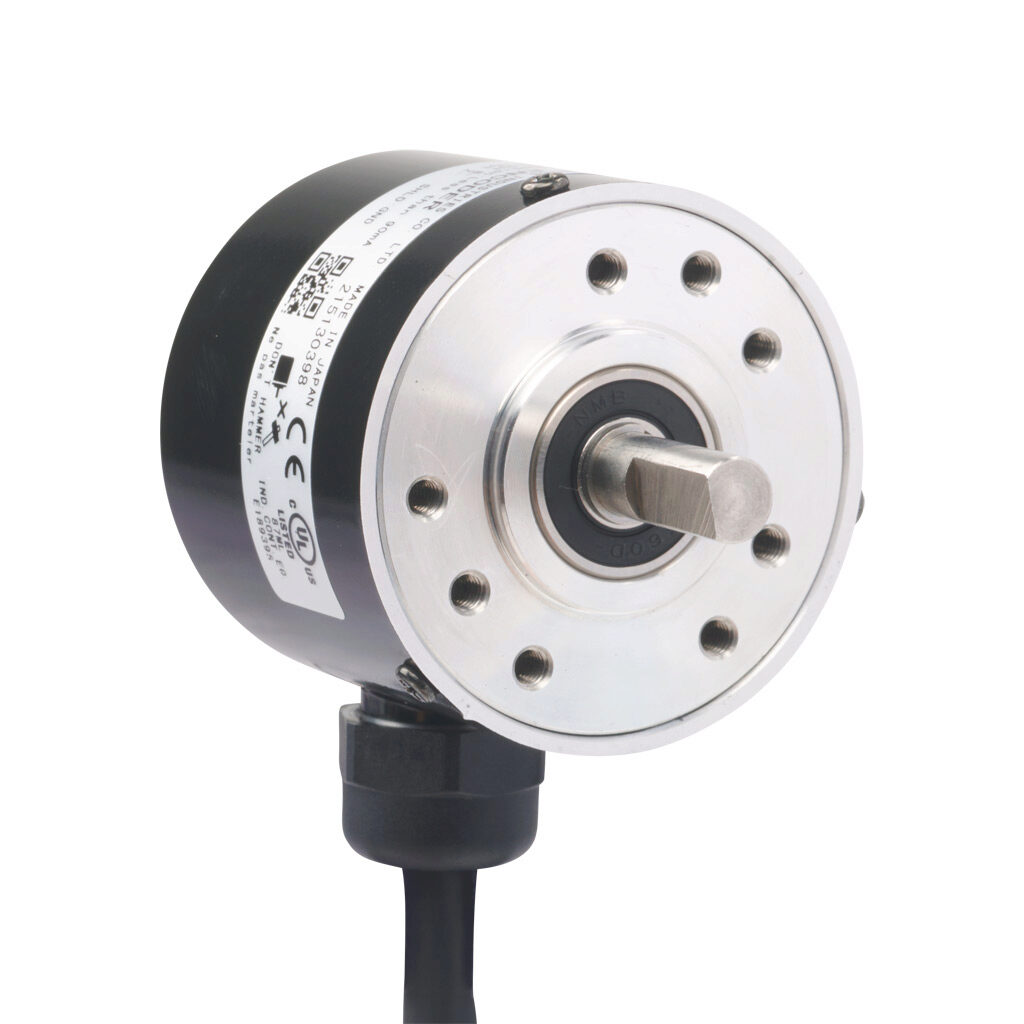 TRD-SR200VWD - JTEKT TRD-SR series incremental (quadrature) rotary encoder, 5 VDC, line driver (differential) output, light duty, 200 ppr, 6mm solid shaft, 40mm diameter body, IP65, 6.5ft/2m cable length, radial exit, pigtail.