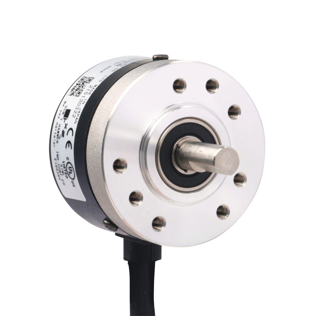 TRD-SR500AD - JTEKT TRD-SR series incremental (quadrature) rotary encoder, 5-26 VDC, NPN open collector output, light duty, 500 ppr, 6mm solid shaft, 38mm diameter body, IP50, 6.5ft/2m cable length, radial exit, pigtail.