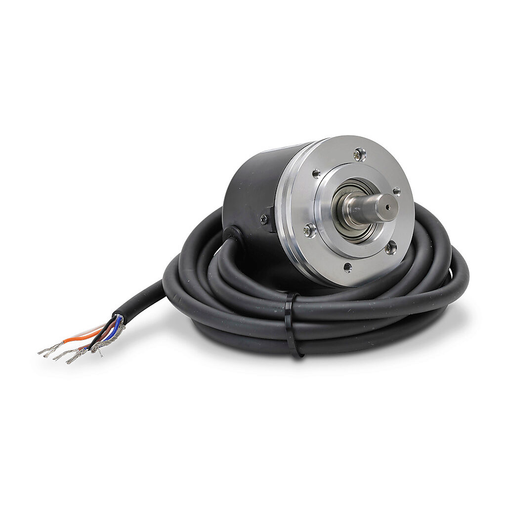 TRDA-20R1N1024RZD - JTEKT TRDA-20 series incremental (quadrature) rotary encoder, 5-30 VDC, push-pull (totem) output, medium duty, 1024 ppr, 3/8in solid shaft, 2in diameter body, IP50, 6.5ft/2m cable length, radial exit, pigtail.