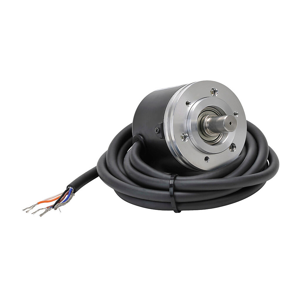 TRDA-20R1N2500RZD - JTEKT TRDA-20 series incremental (quadrature) rotary encoder, 5-30 VDC, push-pull (totem) output, medium duty, 2500 ppr, 3/8in solid shaft, 2in diameter body, IP50, 6.5ft/2m cable length, radial exit, pigtail.