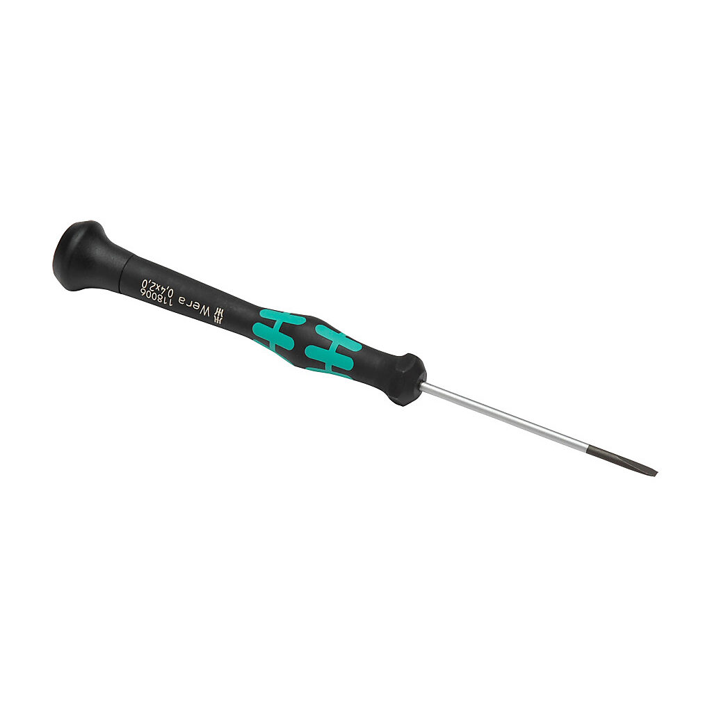 TW-SD-MSL-1 - Wera Kraftform Micro 2.0mm slotted precision screwdriver, 2.4in (60mm) shaft length, Kraftform ergonomic handle with rotating cap.