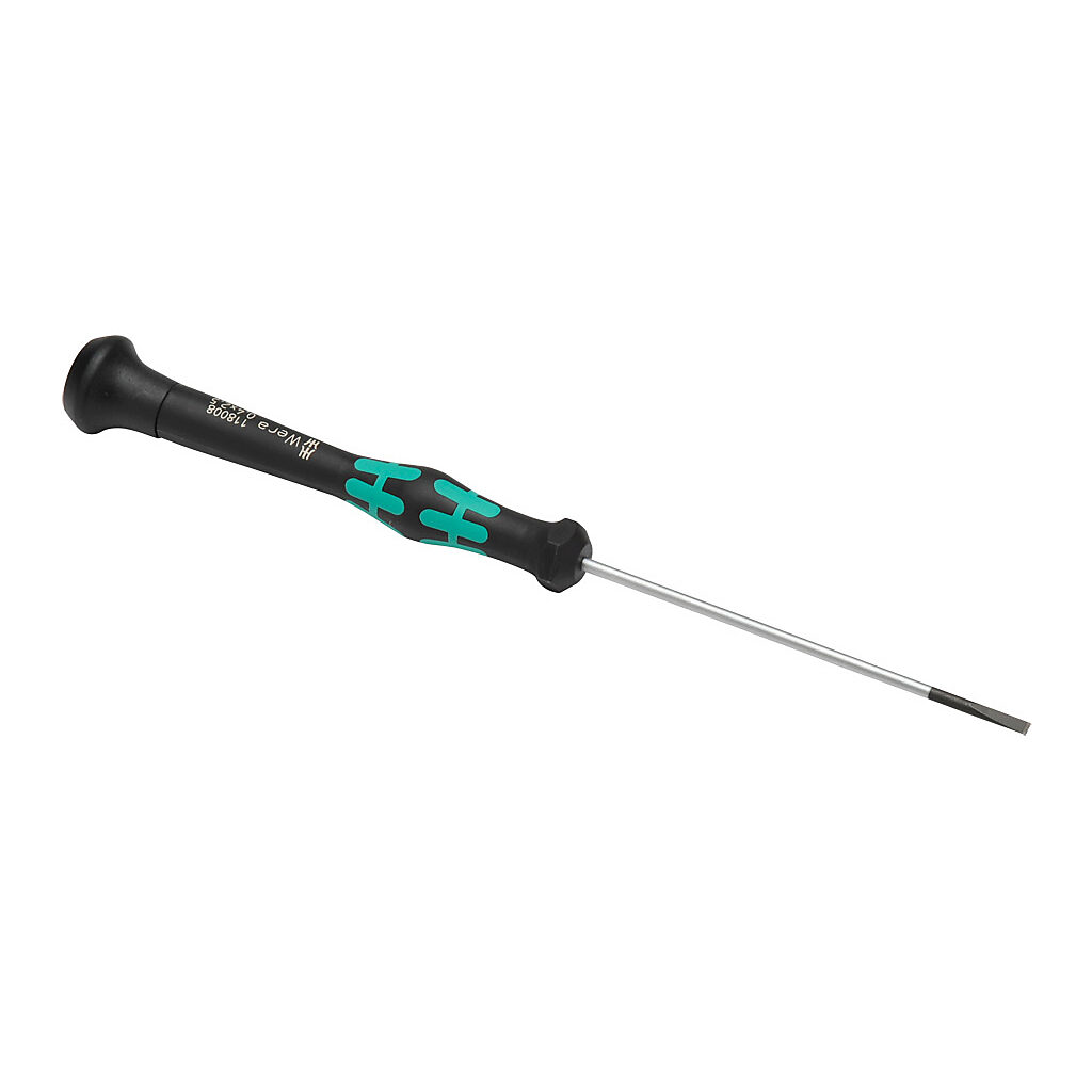 TW-SD-MSL-2 - Wera Kraftform Micro 2.5mm slotted precision screwdriver, 3.1in (80mm) shaft length, Kraftform ergonomic handle with rotating cap.