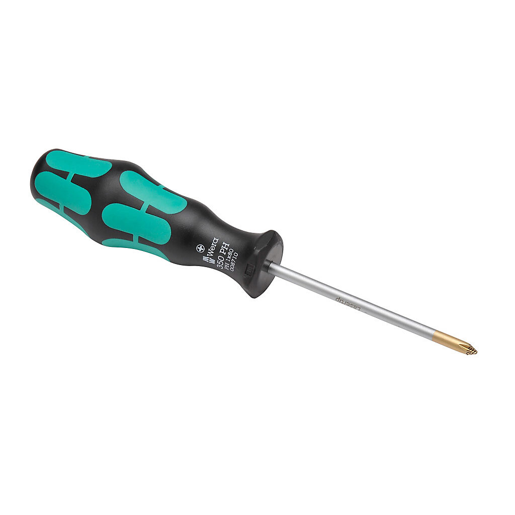 TW-SD-PH-1 - Wera Kraftform Plus #1 Phillips standard screwdriver, 3.1in (80mm) shaft length, Kraftform ergonomic handle.
