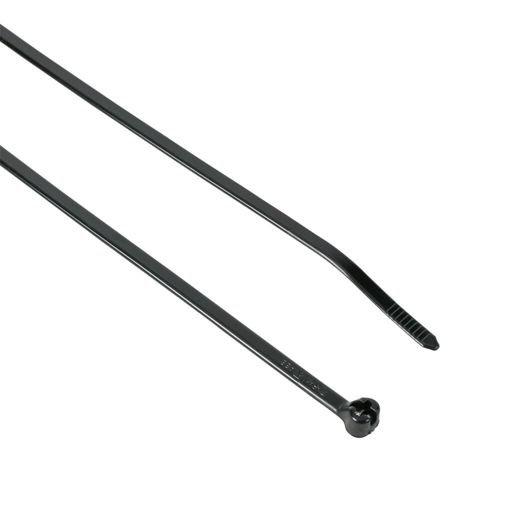TY26MX - ABB - Thomas & Betts Ty-Rap series steel tooth cable tie, UV resistant, nylon 6.6, 11.2in length, 0.14in width, 30lb tensile strength, 3in maximum bundle diameter, black. Package of 1000.