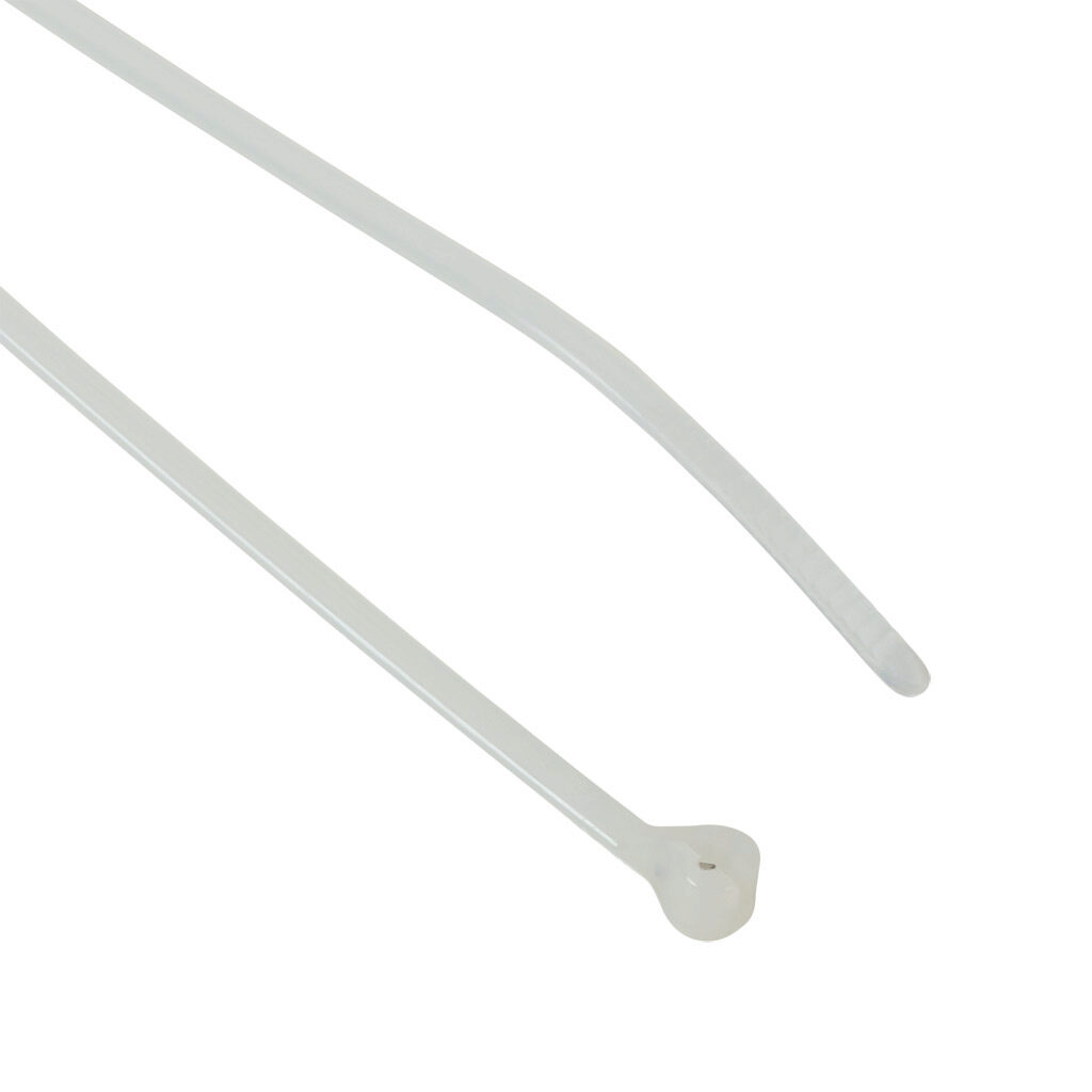 TY523M - ABB - Thomas & Betts Ty-Rap series steel tooth cable tie, general purpose, nylon 6.6, 3.6in length, 0.09in width, 18lb tensile strength, 0.6in maximum bundle diameter, natural. Package of 100.