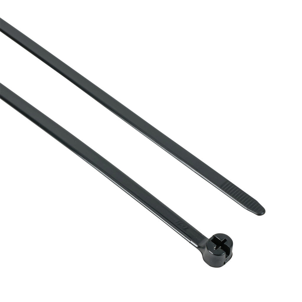 TY527MX - ABB - Thomas & Betts Ty-Rap series steel tooth cable tie, UV resistant, nylon 6.6, 13.4in length, 0.28in width, 120lb tensile strength, 4in maximum bundle diameter, black. Package of 50.