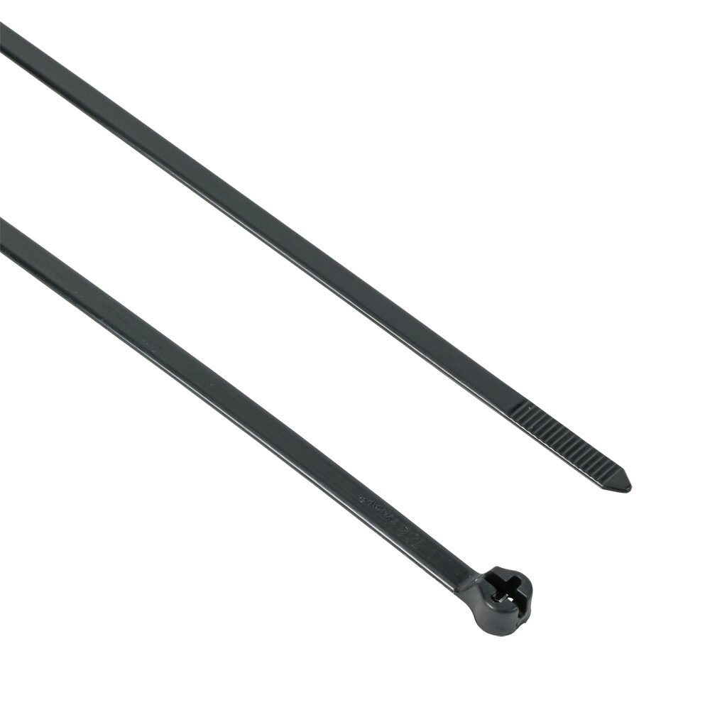 TY528MX - ABB - Thomas & Betts Ty-Rap series steel tooth cable tie, UV resistant, nylon 6.6, 14.2in length, 0.19in width, 50lb tensile strength, 4in maximum bundle diameter, black. Package of 100.