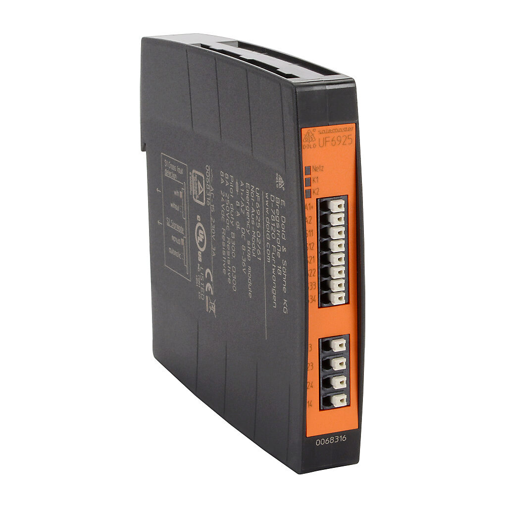 UF6925-02-DC8-36 - Dold safety relay, emergency stop and safety gates, 2-channel, 8-36 VDC, (2) N.O. safety output(s), Fixed spring clamp terminals.