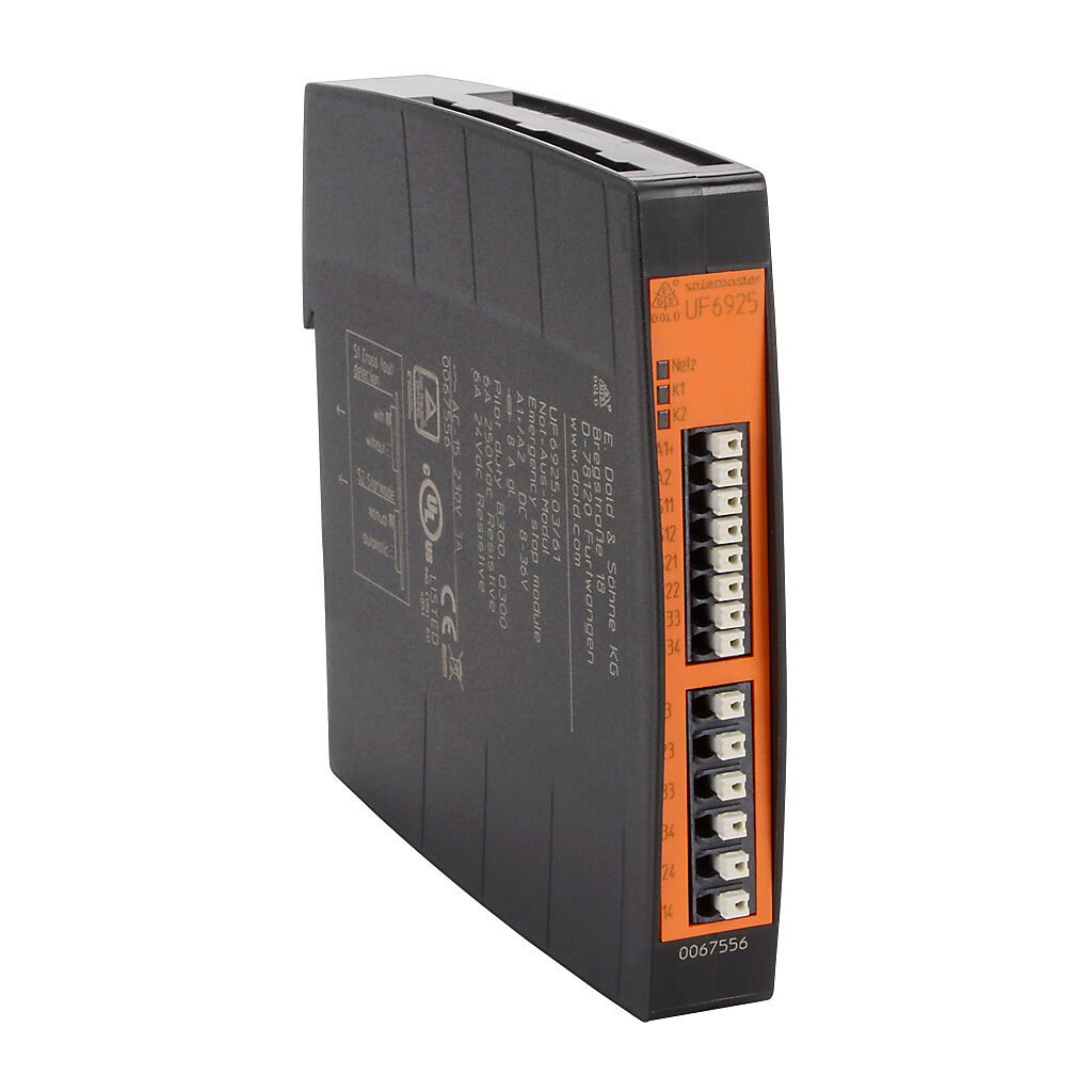 UF6925-03-DC8-36 - Dold safety relay, emergency stop and safety gates, 2-channel, 8-36 VDC, (3) N.O. safety output(s), Fixed spring clamp terminals.