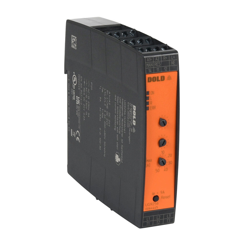 UG9256-11-010-61 - Dold MINISTART 9256 series smart compact motor starter, 9A, 200-480 VAC at 3-phase, rated for 30 start/hour, internally bypassed, 22mm frame. With soft start function.