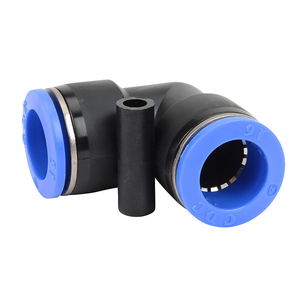 UL16M - NITRA pneumatic push-to-connect fitting, union elbow, thermoplastic (PBT) body, (1) 16mm push-to-connect to (1) 16mm push-to-connect. Package of 5.