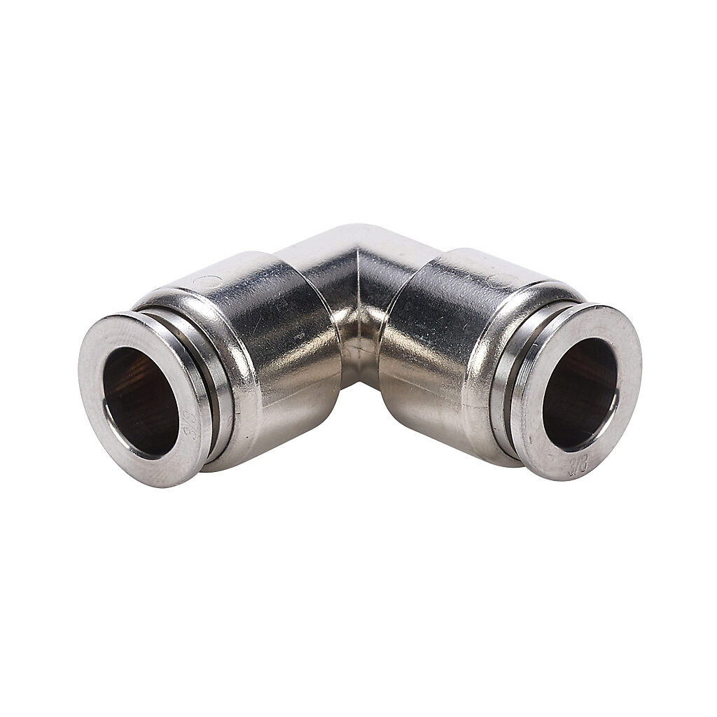 UL38-SS - NITRA pneumatic push-to-connect fitting, union elbow, 316 stainless steel body, (1) 3/8in push-to-connect to (1) 3/8in push-to-connect.