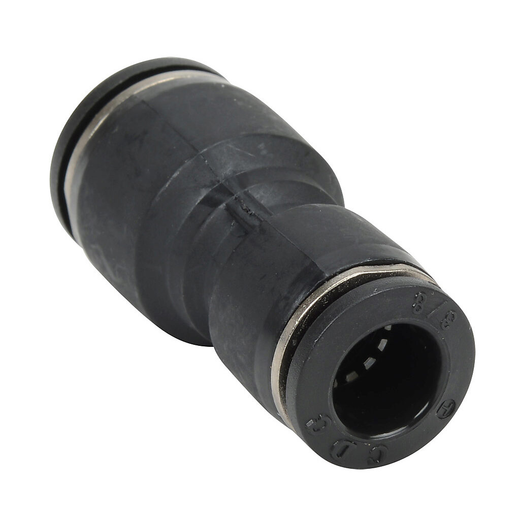 UR12-38 - NITRA pneumatic push-to-connect fitting, union straight reducer, thermoplastic (PBT) body, (1) 1/2in push-to-connect to (1) 3/8in push-to-connect. Package of 5.
