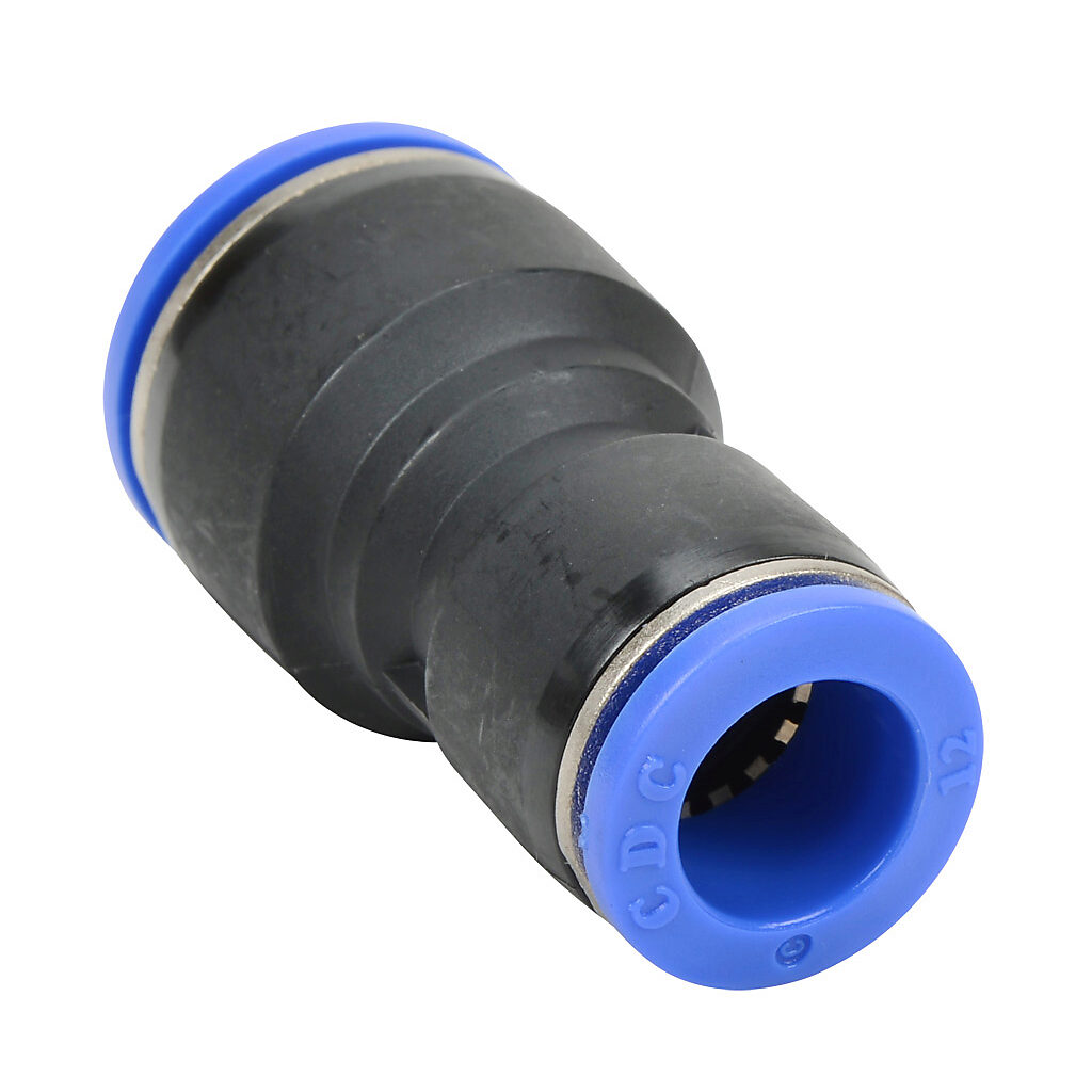 UR16M-12M - NITRA pneumatic push-to-connect fitting, union straight reducer, thermoplastic (PBT) body, (1) 16mm push-to-connect to (1) 12mm push-to-connect. Package of 5.