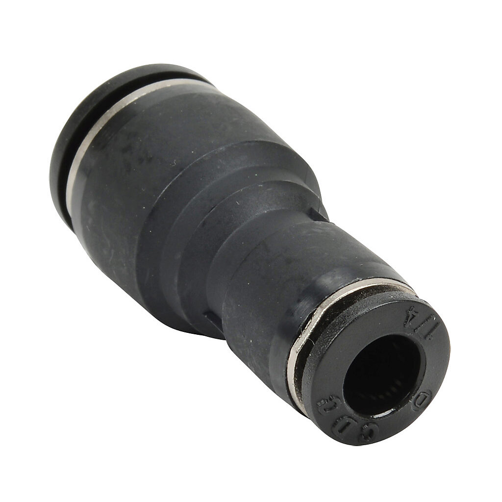 UR38-14 - NITRA pneumatic push-to-connect fitting, union straight reducer, thermoplastic (PBT) body, (1) 3/8in push-to-connect to (1) 1/4in push-to-connect. Package of 5.