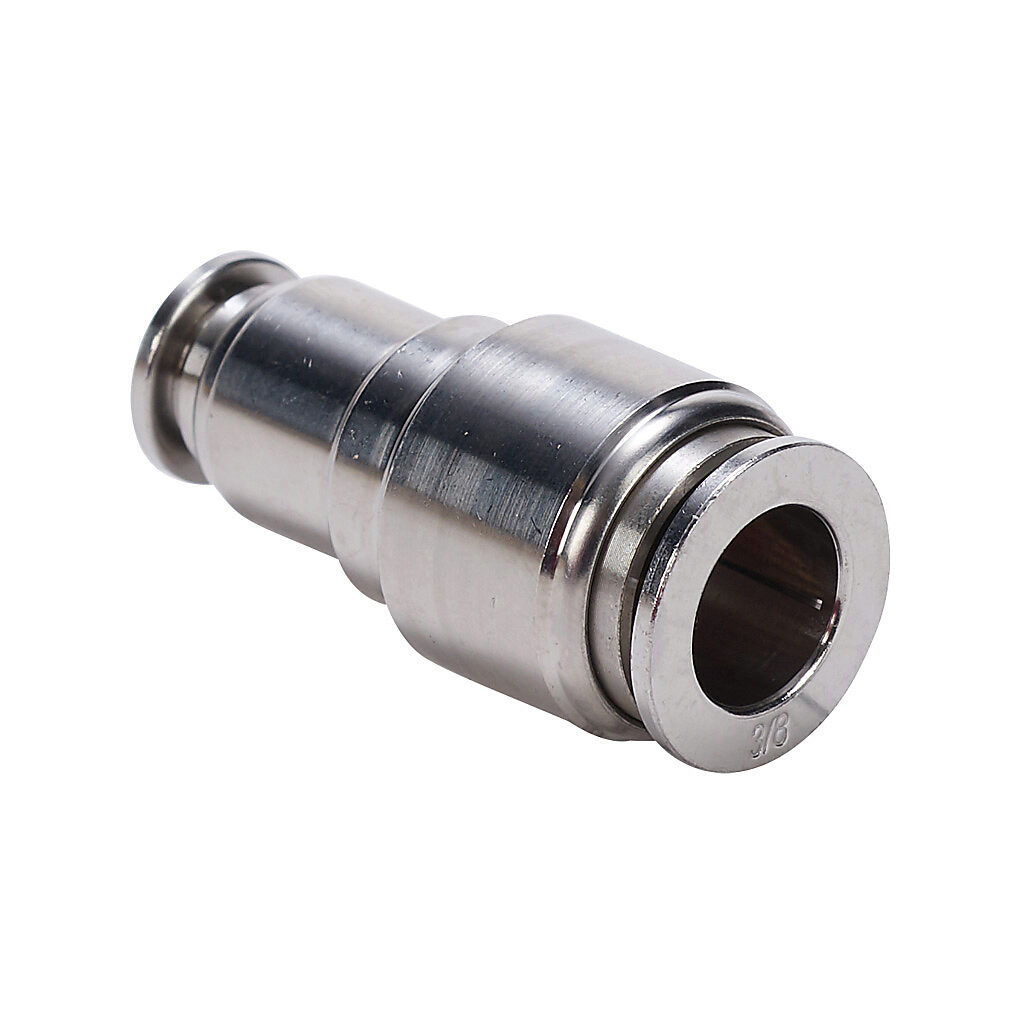 UR38-14-SS - NITRA pneumatic push-to-connect fitting, union straight reducer, 316 stainless steel body, (1) 3/8in push-to-connect to (1) 1/4in push-to-connect.
