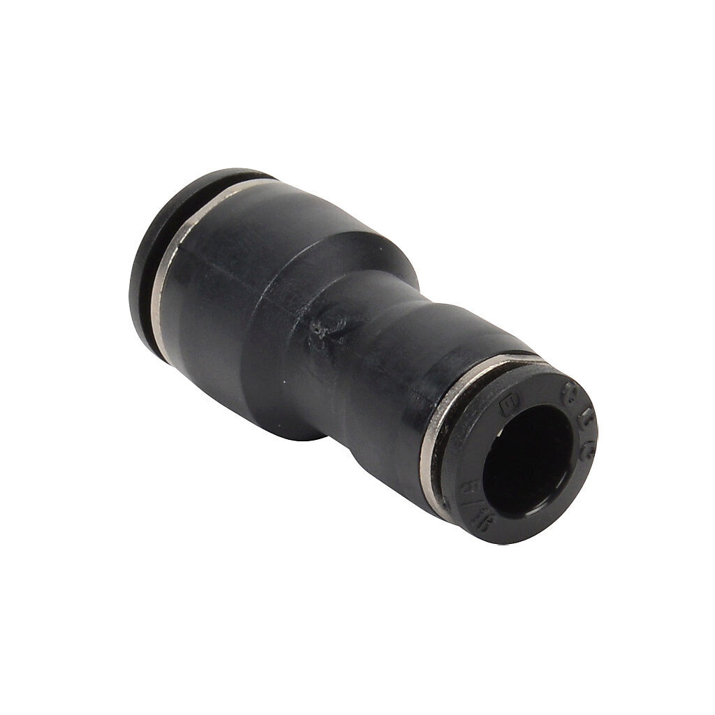 UR38-516 - NITRA pneumatic push-to-connect fitting, union straight reducer, thermoplastic (PBT) body, (1) 3/8in push-to-connect to (1) 5/16in (8mm) push-to-connect. Package of 5.