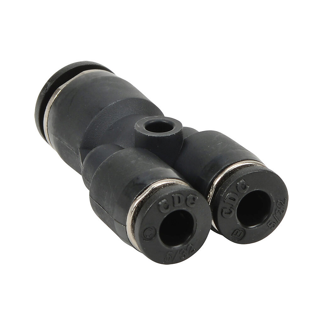 URY14-532 - NITRA pneumatic push-to-connect fitting, union Y reducer, thermoplastic (PBT) body, (1) 1/4in push-to-connect to (2) 5/32in (4mm) push-to-connect. Package of 5.