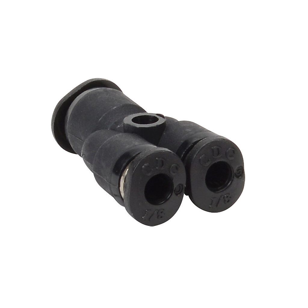 URY532-18 - NITRA pneumatic push-to-connect fitting, union Y reducer, thermoplastic (PBT) body, (1) 5/32in (4mm) push-to-connect to (2) 1/8in push-to-connect. Package of 5.