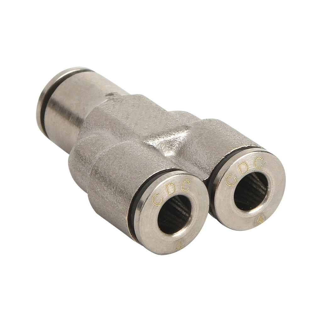 UY532-B - NITRA pneumatic push-to-connect fitting, union Y, nickel-plated brass body, (3) 5/32in (4mm) push-to-connect connection(s). Package of 5.