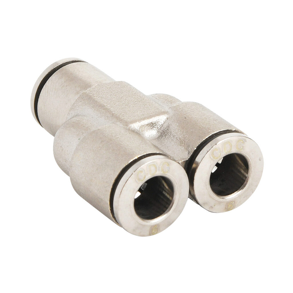 UY6M-B - NITRA pneumatic push-to-connect fitting, union Y, nickel-plated brass body, (3) 6mm push-to-connect connection(s). Package of 5.