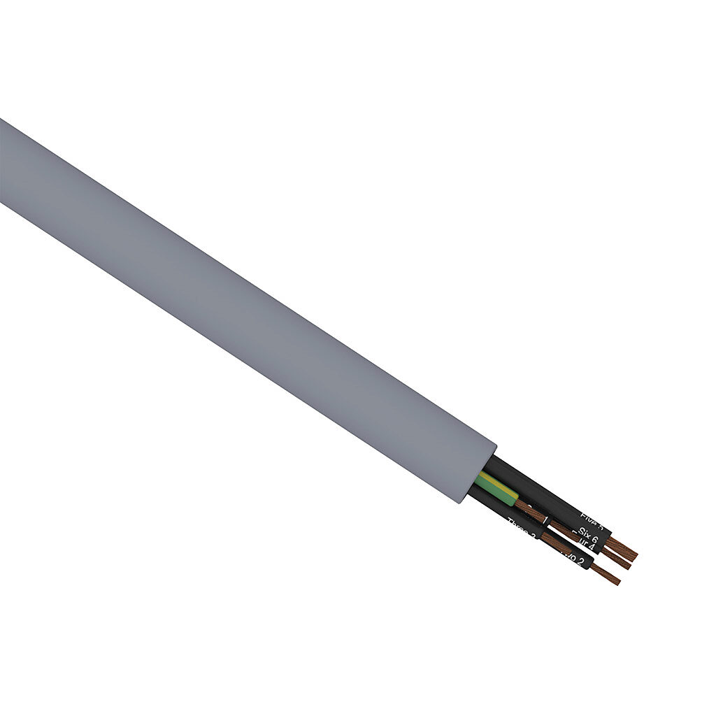 V30162-1 - Southwire flexible control cable, unshielded, 7 conductors (includes ground), 20 AWG, bare copper, PVC/Nylon conductor insulation material, black with white numbers and green/yellow ground, TPE jacket, gray, cut to length.
