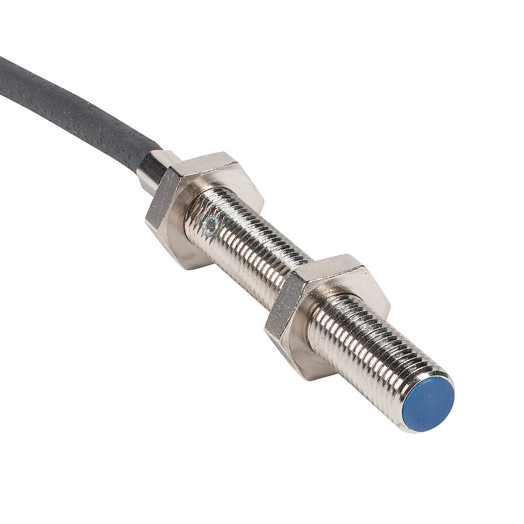 V3E1-R0-3A8F - Micro Detectors inductive proximity sensor, tubular, 8mm diameter x 62mm body, nickel-plated brass housing, N.O. output, 2mm sensing distance, flush, 25 Hz (AC)/900 Hz (DC) switching frequency, IP67, pigtail.