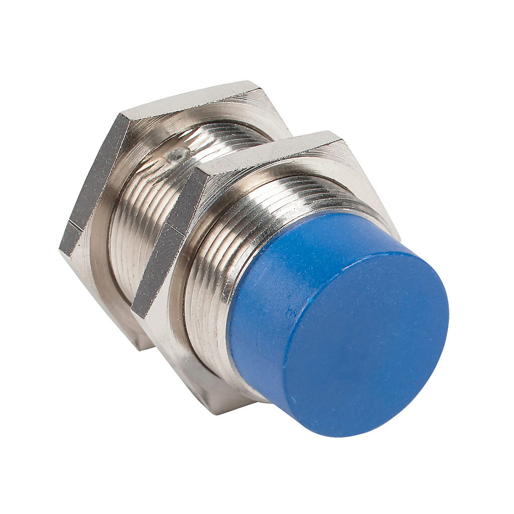 V3T1-R0-4Q - Micro Detectors inductive proximity sensor, tubular, 30mm diameter x 60mm body, nickel-plated brass housing, N.O. (VAC) or N.O./N.C. (VDC) output, 18mm sensing distance, non-flush, 25 Hz (AC)/190 Hz (DC) switching frequency, IP67, 1/2...