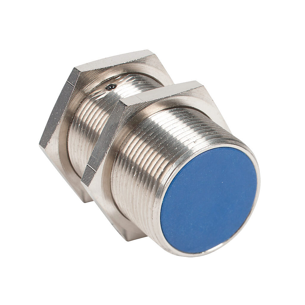 V3T1-S0-3Q - Micro Detectors inductive proximity sensor, tubular, 30mm diameter x 60mm body, nickel-plated brass housing, N.C. (VAC) or N.O./N.C. (VDC) output, 12mm sensing distance, flush, 25 Hz (AC)/250 Hz (DC) switching frequency, IP67, 1/2in -...