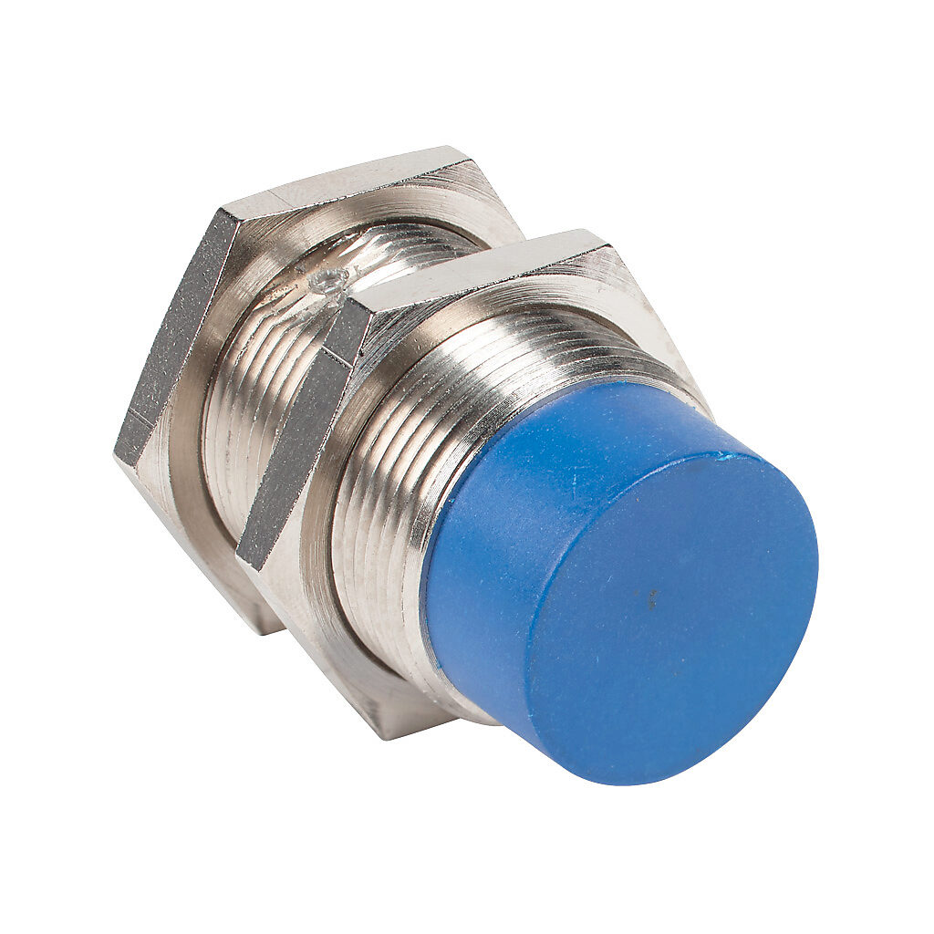 V3T1-S0-4Q - Micro Detectors inductive proximity sensor, tubular, 30mm diameter x 60mm body, nickel-plated brass housing, N.C. (VAC) or N.O./N.C. (VDC) output, 18mm sensing distance, non-flush, 25 Hz (AC)/190 Hz (DC) switching frequency, IP67, 1/2...