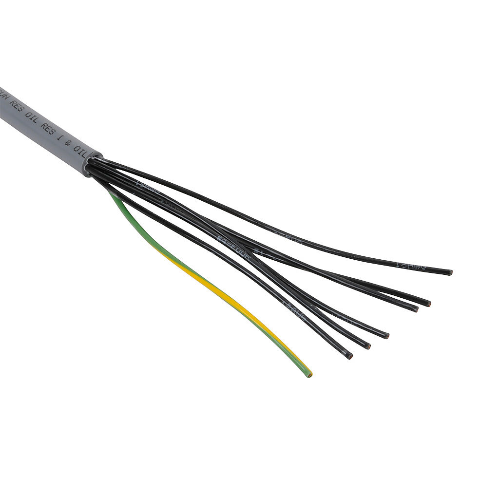 V50202-1 - Southwire flexible control cable, unshielded, 7 conductors (includes ground), 16 AWG, bare copper, PVC/Nylon conductor insulation material, black with white numbers and green/yellow ground, TPE jacket, gray, cut to length.