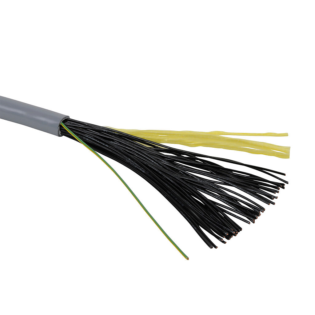V50216-1 - Southwire flexible control cable, unshielded, 41 conductors (includes ground), 16 AWG, bare copper, PVC/Nylon conductor insulation material, black with white numbers and green/yellow ground, TPE jacket, gray, cut to length.