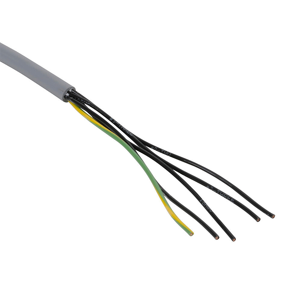V60131-1 - Southwire flexible control cable, unshielded, 5 conductors (includes ground), 14 AWG, bare copper, PVC/Nylon conductor insulation material, black with white numbers and green/yellow ground, TPE jacket, gray, cut to length.