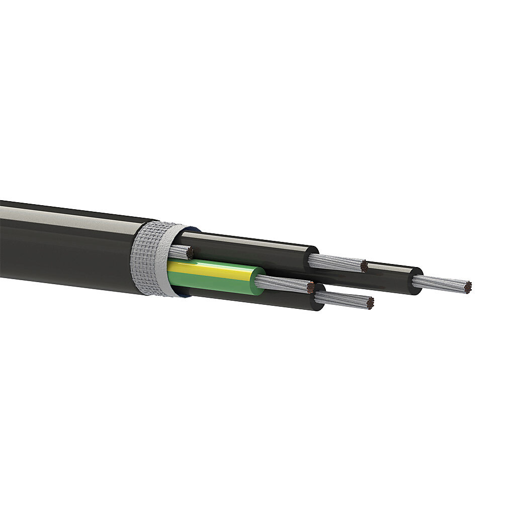 VFDC-10-4B-1 - Southwire VFD cable, shielded, 4 conductors (includes ground), 10 AWG, tinned copper, XLPE conductor insulation material, black with white numbers and green/yellow ground, TPE jacket, black, cut to length.