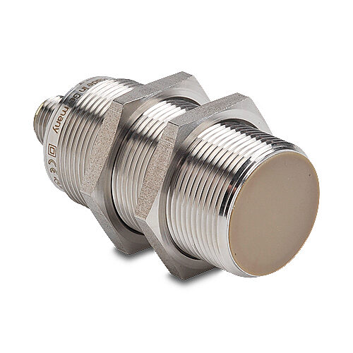 VFT1-A0-1M - AutomationDirect inductive proximity sensor, tubular, 30mm diameter x 70mm body, 316L stainless steel housing, N.O. output, 14mm sensing distance, flush, 25 Hz (AC)/100 Hz (DC) switching frequency, IP68 IP69K, 1/2in - 20UNF thread.