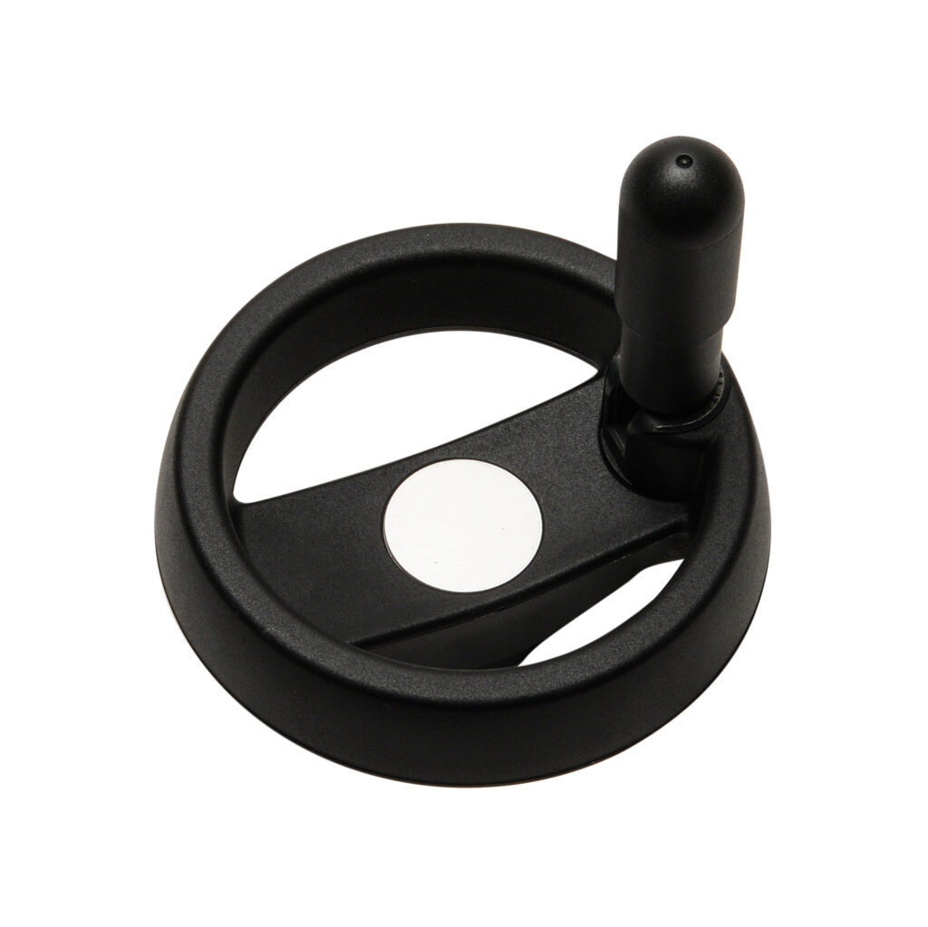 VRTP-80-IR-A8 - Elesa handwheel, spoked, 80mm diameter, 8mm bore, foldaway revolving handle, polypropylene, matte black.