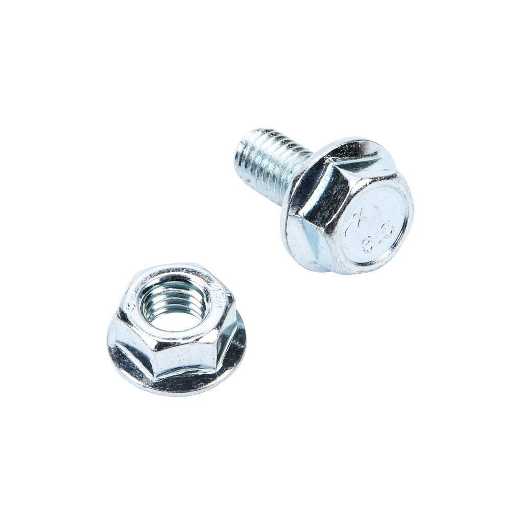 VTD800 - Quadritalia screw and flange nut, M8 x 16mm, hex head, zinc plated steel. Package of 100.