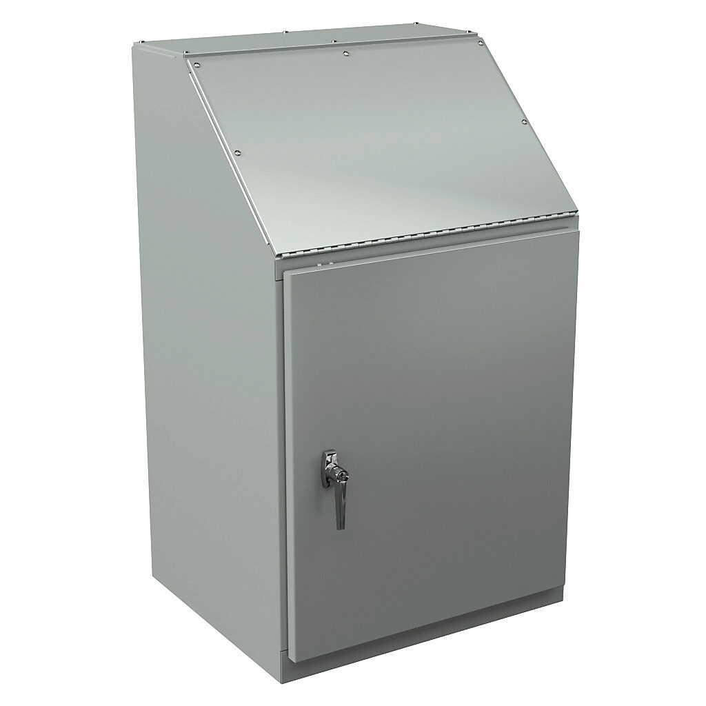 W1C24 - Wiegmann operator console, NEMA 12/13, 40 x 24 x 20in (HxWxD), freestanding, carbon steel, ANSI 61 gray, powder coat finish, single-door, 3-point keylocking handle.