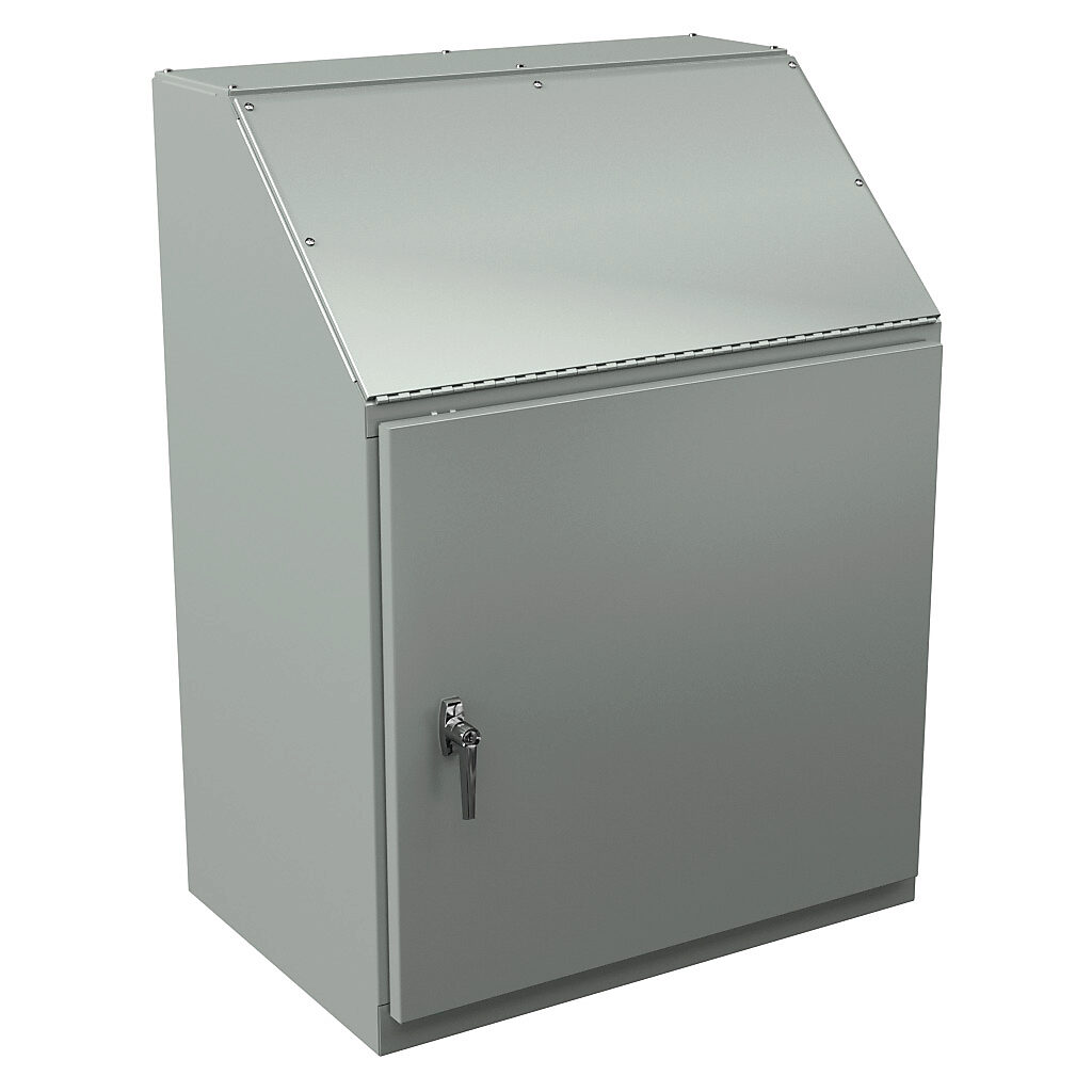 W1C30 - Wiegmann operator console, NEMA 12/13, 40 x 30 x 20in (HxWxD), freestanding, carbon steel, ANSI 61 gray, powder coat finish, single-door, 3-point keylocking handle.